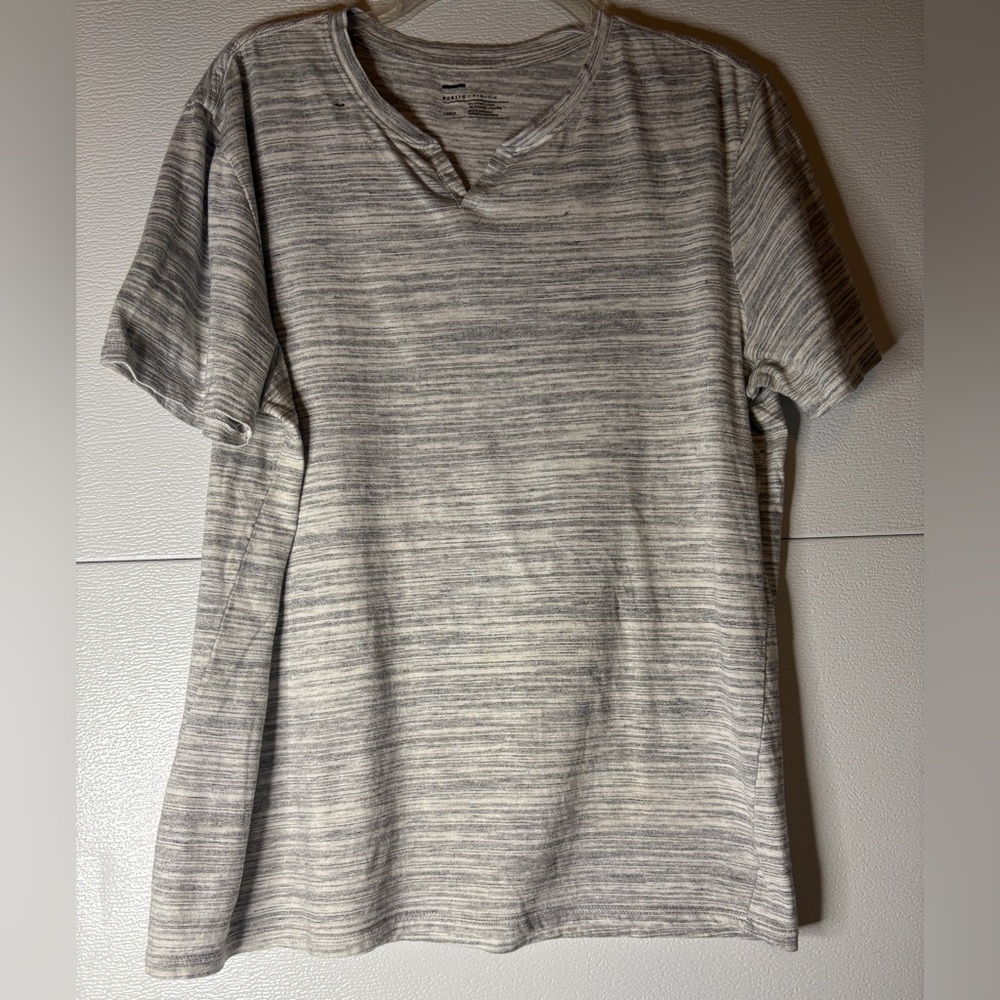 Public Opinion Gray Cotton Leisure Striped Short Sleeve Shirt Size Large